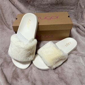 Sugar Cream Faux-Fur Slide Sandals for Women